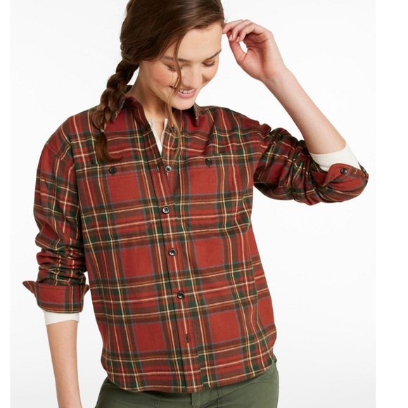 L.L.Bean LL Bean Long Sleeve Button Down Red Plaid Cotton Shirt Flannel Top S - Picture 6 of 6
